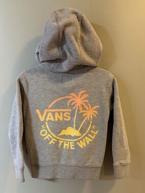 Unisex Vans Zip-Up Hoodie 2T Grey Yellow Orange Off The Wall Graphic Sweatshirt